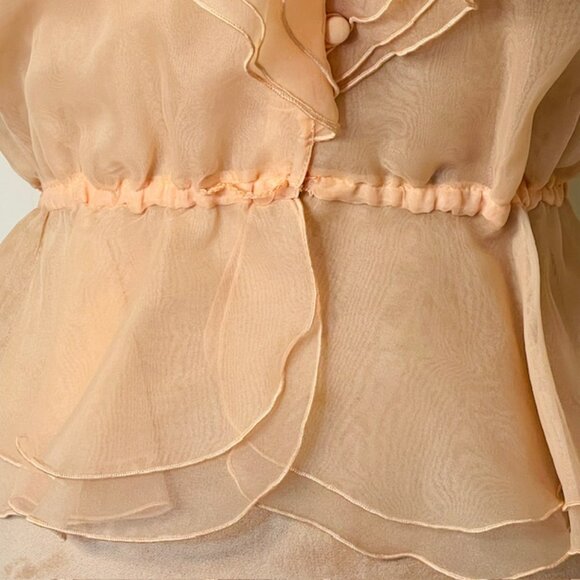 Vintage Ethereal Organza Tiered Ruffle Collar Sheer Blouse Flutter Sleeve XS/S - Picture 3 of 8